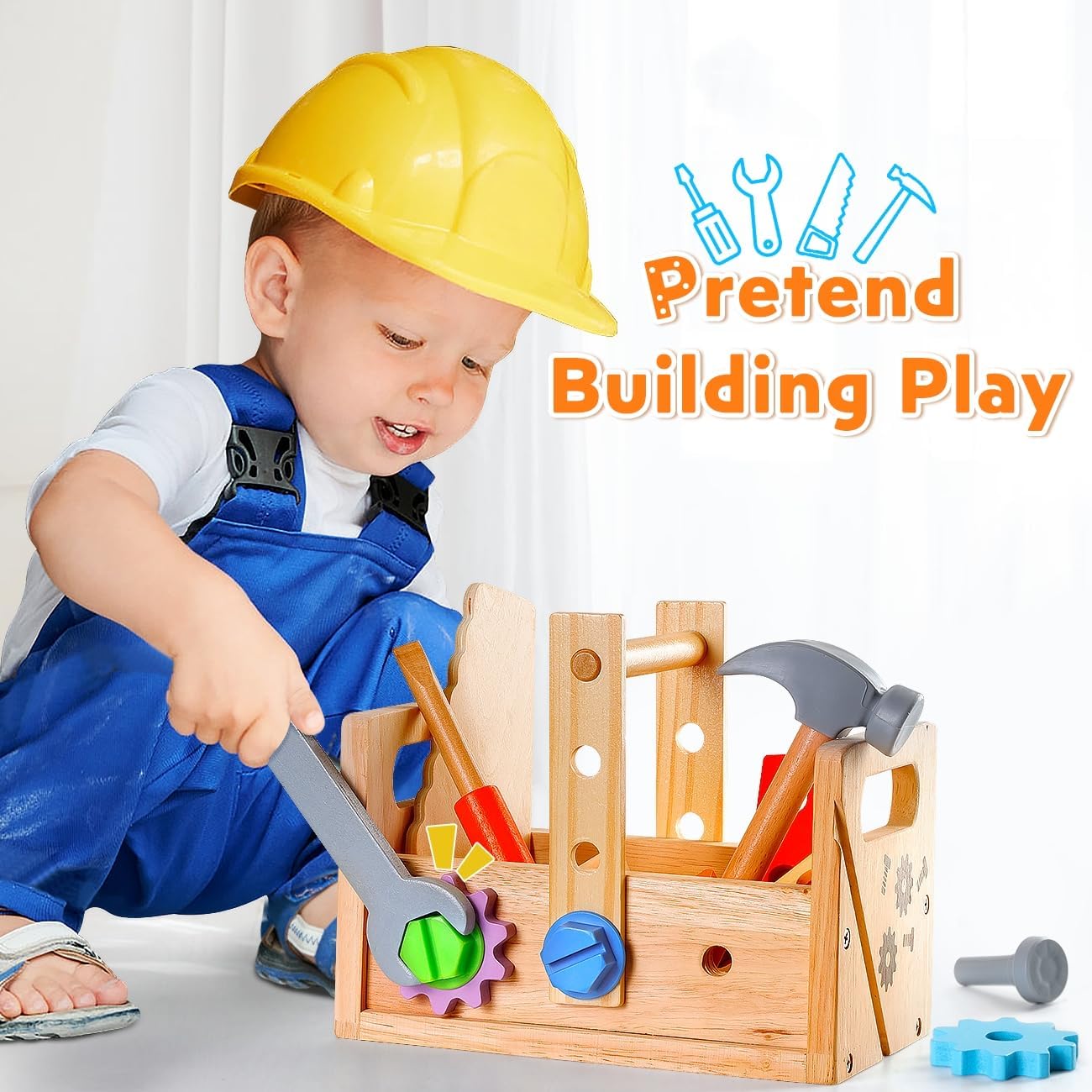 Wooden Kids Tool Set – 29 PCS Toddler Toy Tools Kit Toys for Ages 2-4, Montessori Toys for 2 Year Old Boy Birthday Gift, Learning Pretend Play Construction Toys 2 3 4 Year Old