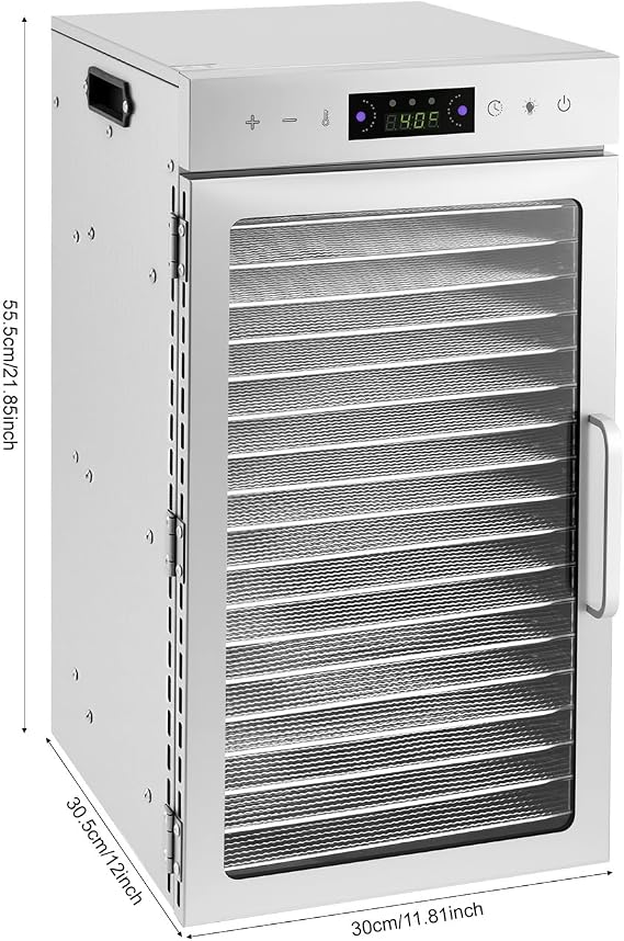 Food Dehydrator, 18 Stainless Steel Trays, 800W Dryer Machine with Adjustable Timer and Temperature, for Jerky, Fruit, Meat, Herbs, Pet Treats, Home and Commercial Use