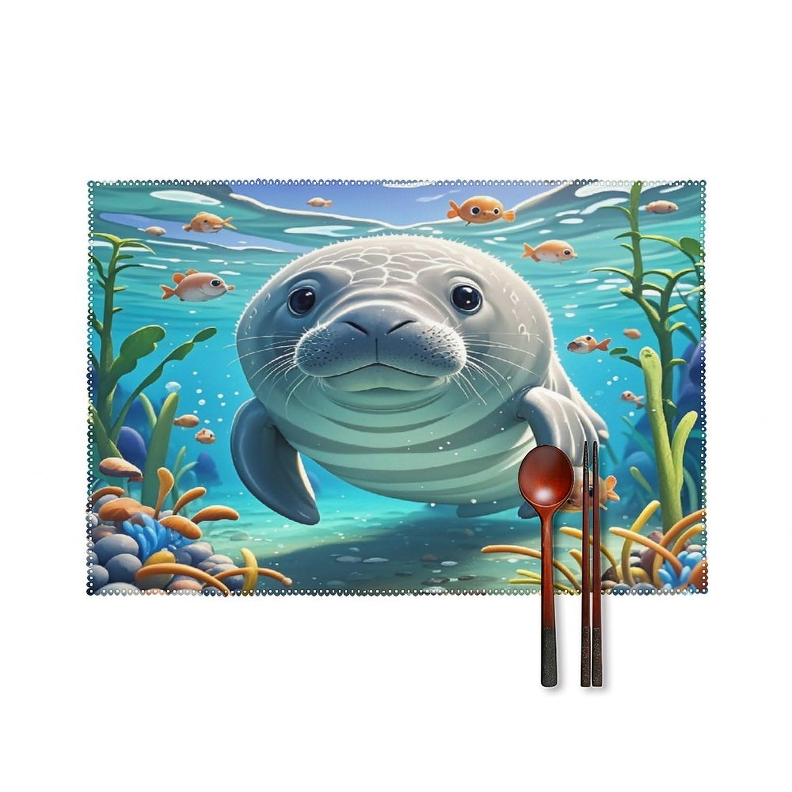 Fodpand Style Cute Sea Animal Manatee Placemats Set Of 4 Place Mats Table Mats