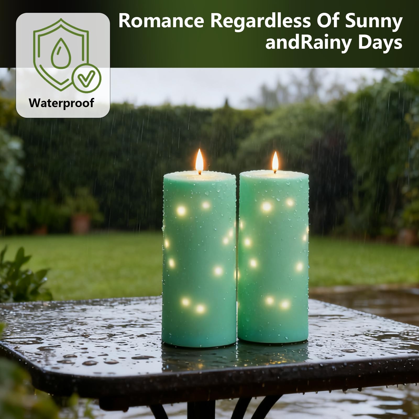 kakoya Lot de 2 grandes bougies piliers à LED étanches sans flamme vacillante avec minuteur - Fonctionne à piles avec guirlande d'étoiles intégrée pour lanternes d'extérieur, porche, terrasse - 25,4 x