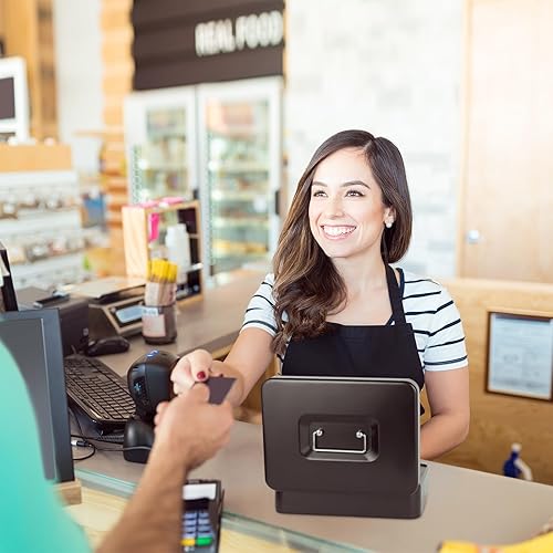 Miniatura 7 de Caja de dinero con cerradura y bandeja de dinero, caja de dinero de metal, caja grande para dinero 9.84 x 7.87 x 3.54 pulgadas, color negro