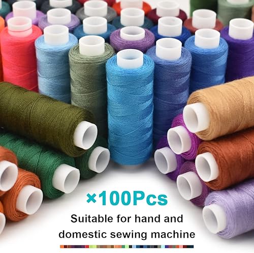 Miniatura 4 de Kit de hilo de coser de 100 colores multiusos de poliéster de 250 yardas cada carrete para acolchar kit de hilo de bordar a mano y a máquina