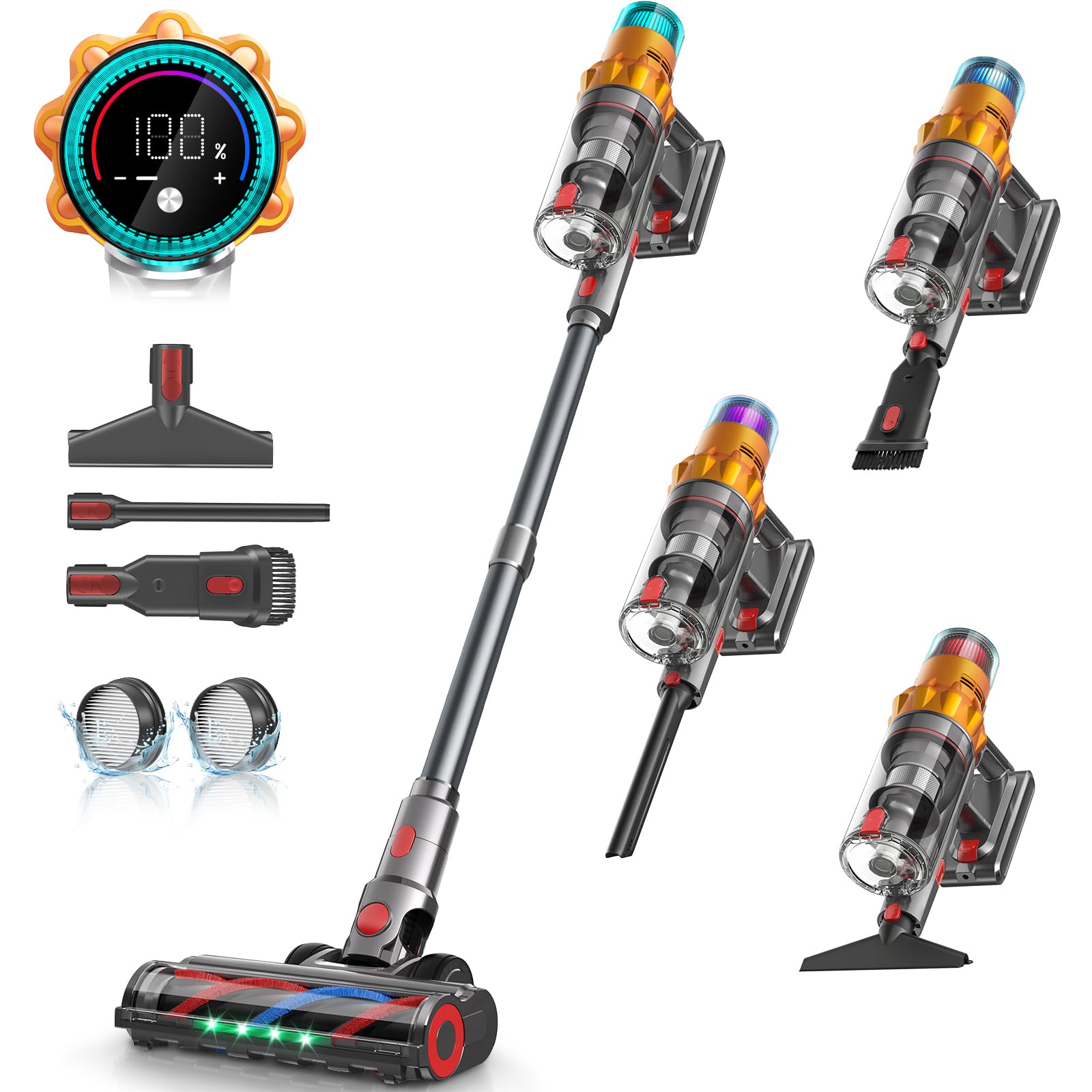 REBANIC S8 Cordless Vacuum Cleaner, 600W 48Kpa 65mins Stick Vacuum Rechargeable, Wireless Lightweight Handheld Vacuum Cleaners for Home Pet Hair Carpet Hardwood Floor Car