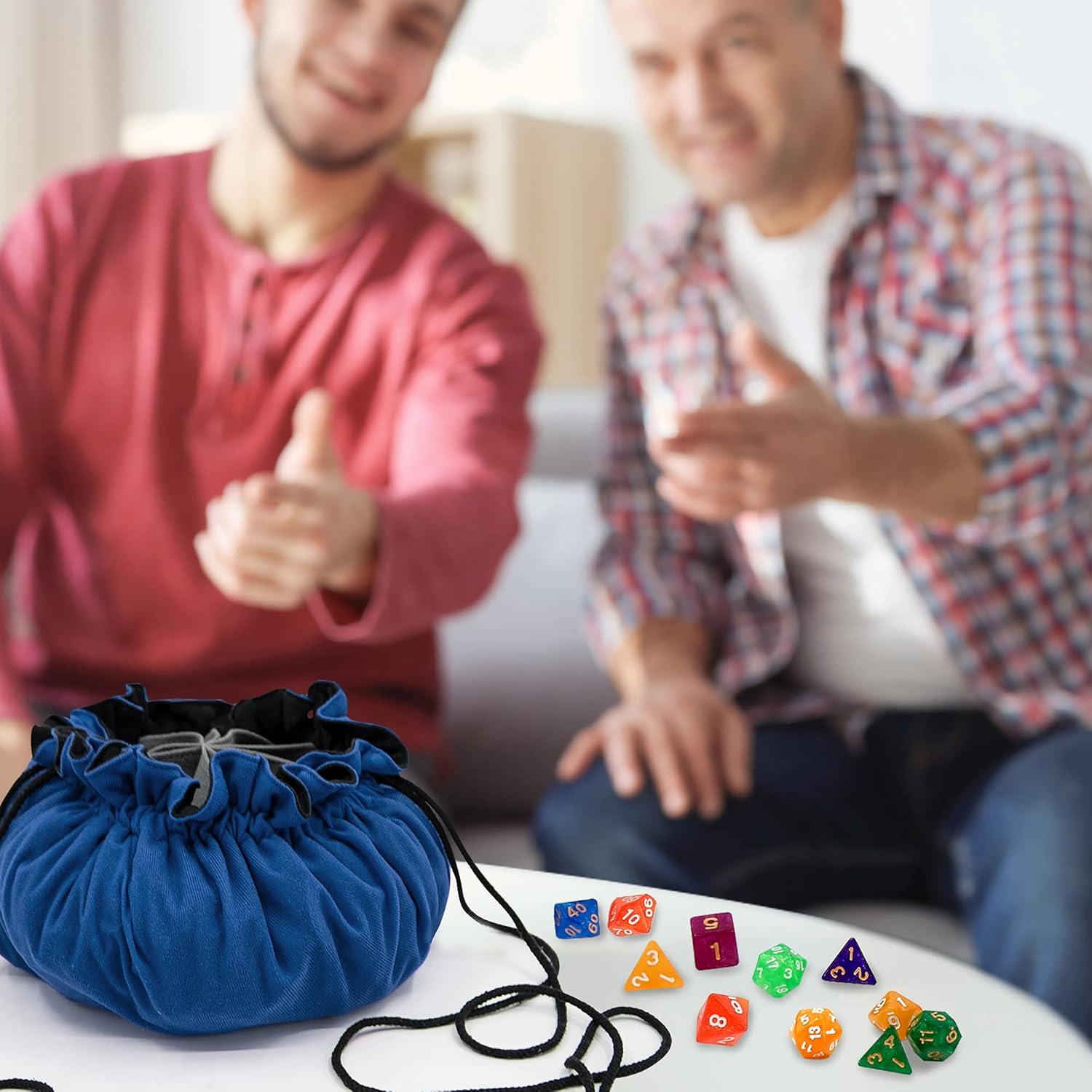 SIQUK Large Dice Bag with Pockets Big Capacity Dice Bag Drawstring Dice Pouch DND Dice Storage Bag for RPG MTG Table Games, Hold Over 300 Dice, Dark Blue