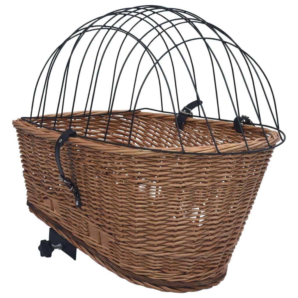 Mangloder - Cestino portapacchi per bicicletta con coperchio, 55 x 31 x 36 cm, in vimini naturale, robusto, rimovibile, per il trasporto di acquisti e animali domestici, adatto per city bike, trekking