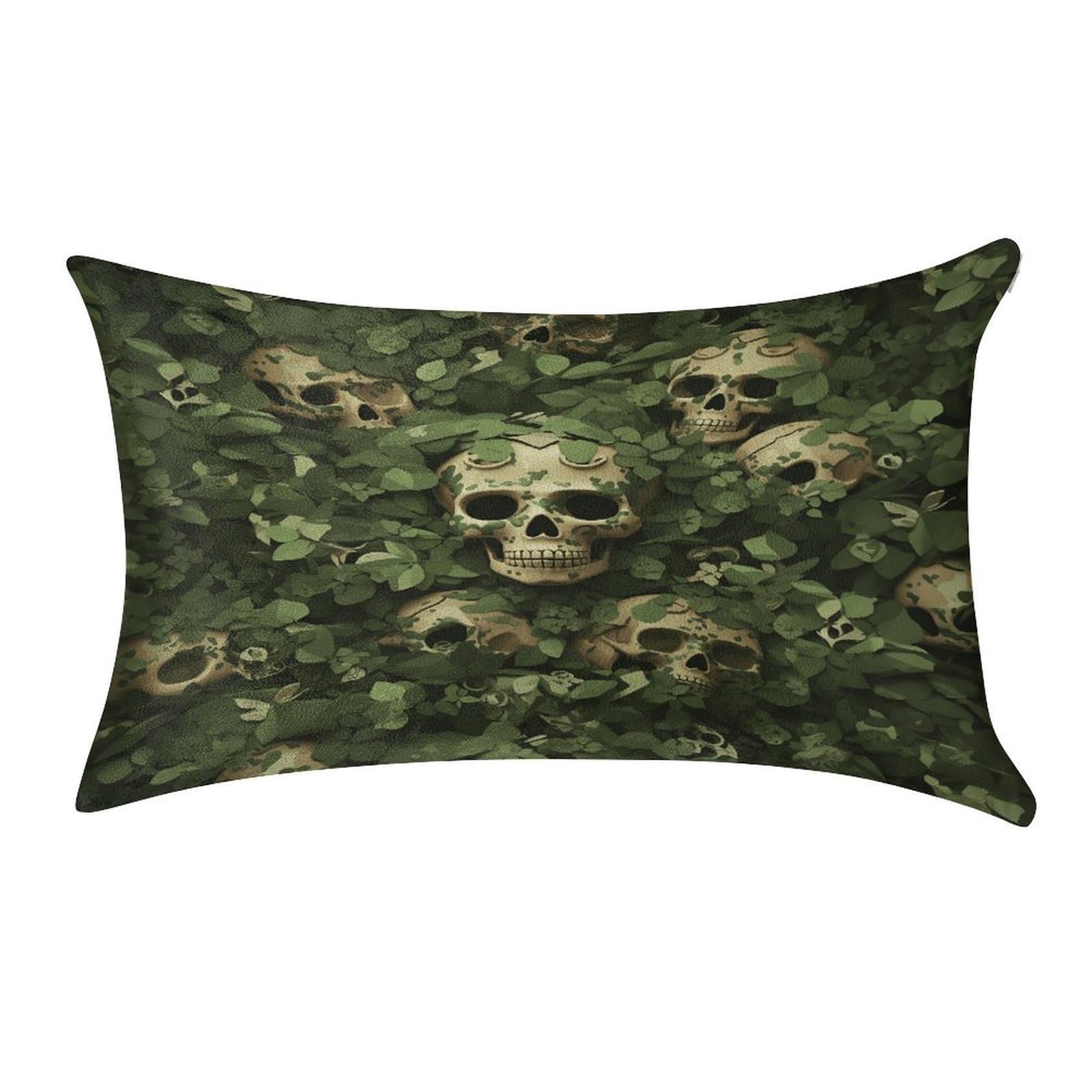 MUSM Green Background Skull and Leaves Pillow Case 12"X20" Luxury Velvet Throw Pillow Cover Fade Resistant Cozy Soft Pillowcases Pillow Protector Pillow Shams Lumbar Pillow Shells for Home&Gifts