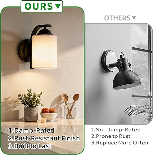 Miniatura 4 de Lámparas de Aplique de Pared para Dormitorio Baño, Iluminación Moderna de Tocador, Linternas de Montaje en Pared de Granja en Negro Mate con Mate