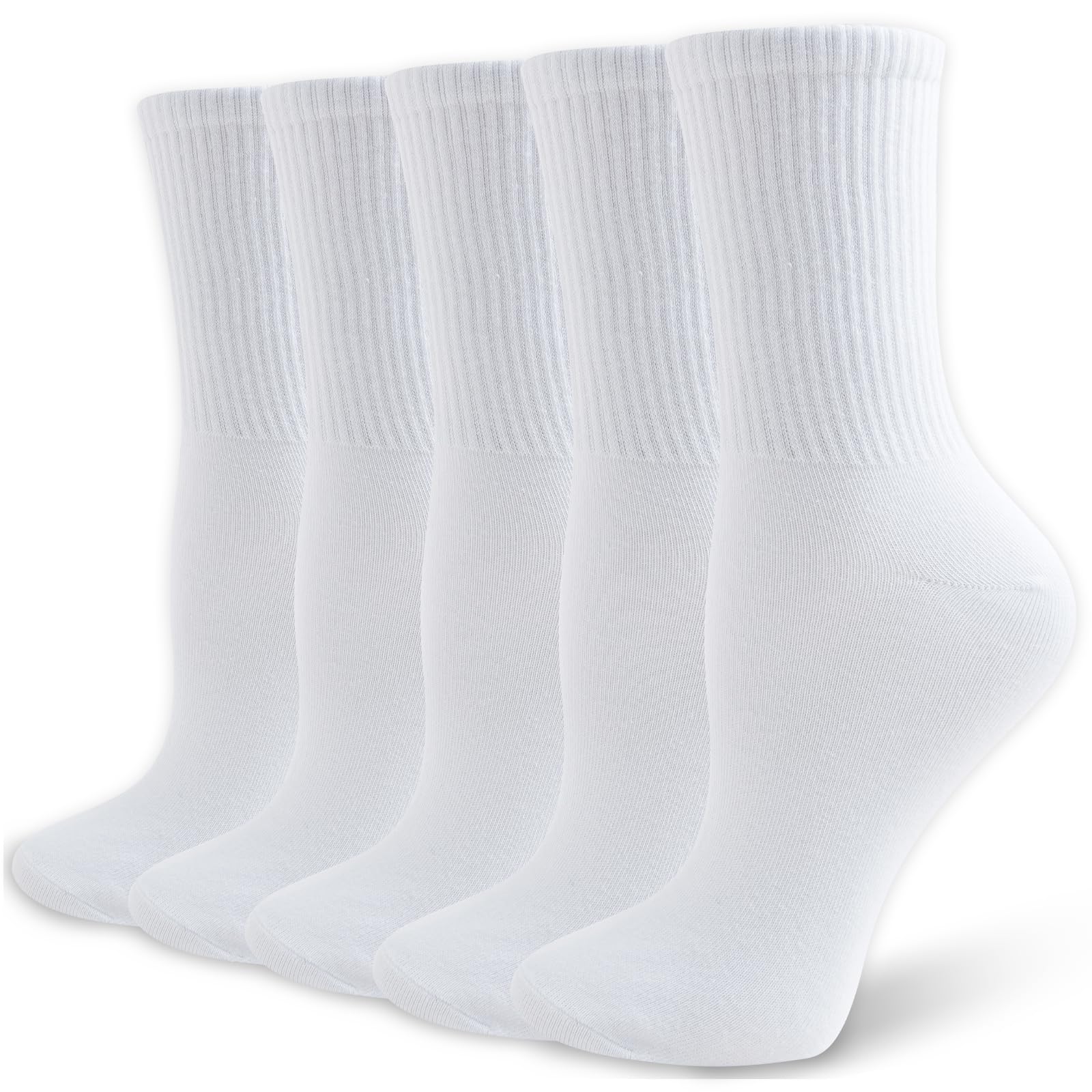 VoJoPi Womens Crew Socks Cotton, 5 Pairs Soft and Moisture Wicking Calf Socks for Work and Casual Sport Wear, Size 5-10