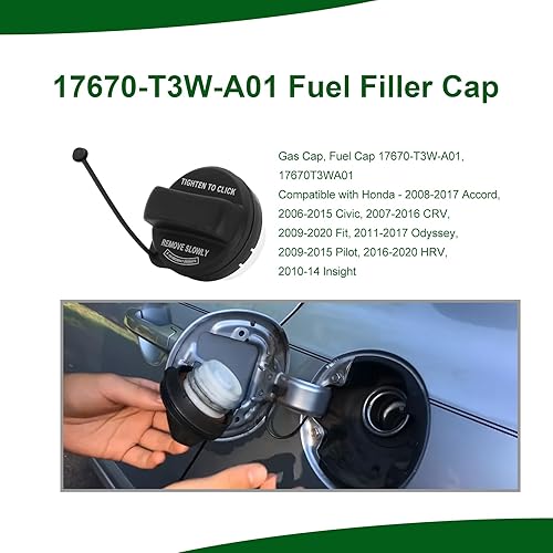 Miniatura 7 de Paquete de 2 tapones de gasolina 17670-T3W-A01 para tanque de combustible 10834 17670 T3W A01 17670T3WA01 compatible con Honda Accord Honda Fit
