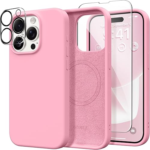 Miniatura 37 de GONEZ Funda de silicona para iPhone 14 Pro Max, compatible con MagSafe, con protector de pantalla + protector de lente de cámara, silicona líquida a
