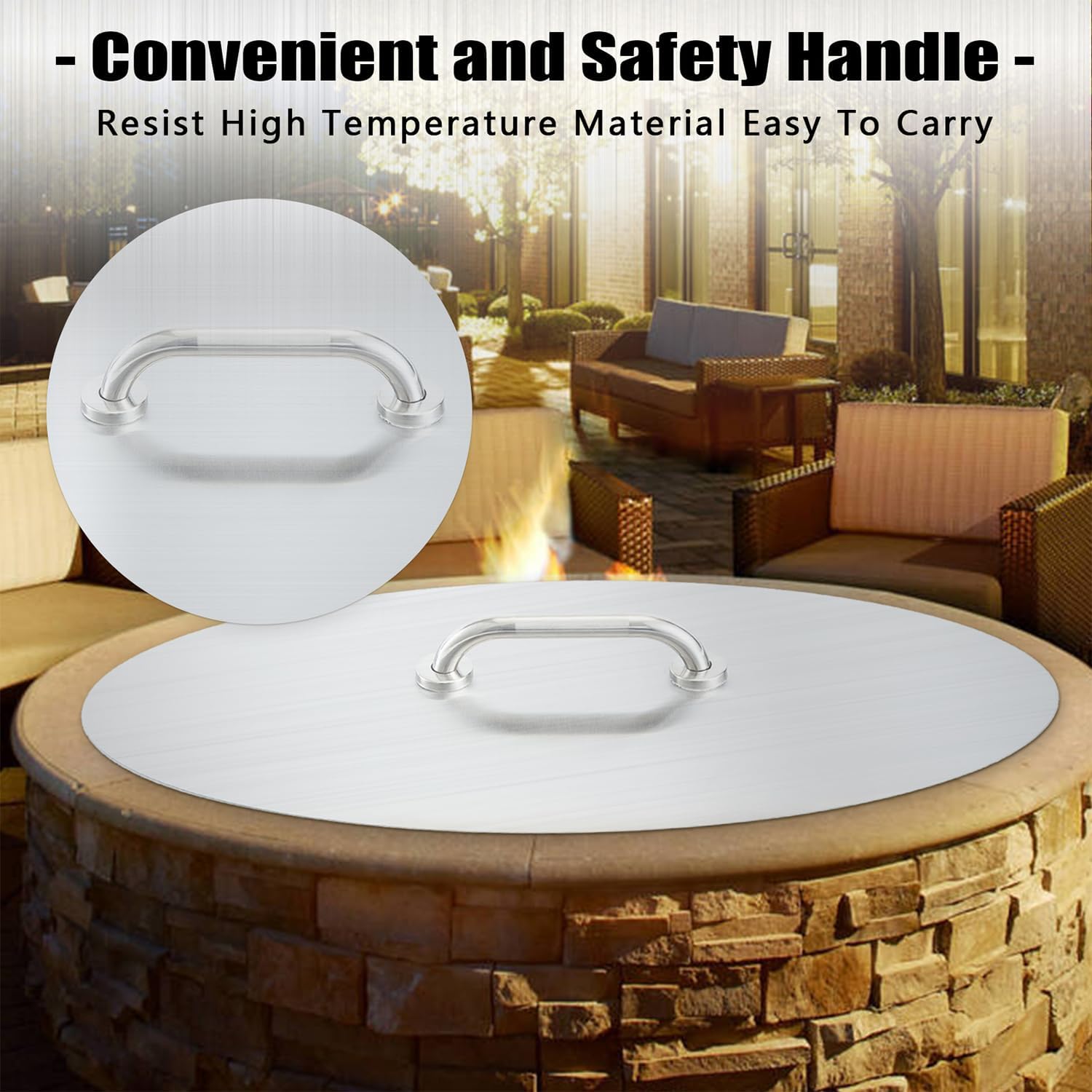 20" Fire Pit Lid Round Stainless Steel Fire Pit Cover 1.5mm Thick, Fit 17" Round Drop in Fire Pit Pan or 16" Flat Fire Pit Pan for Courtyards and Camps (20")