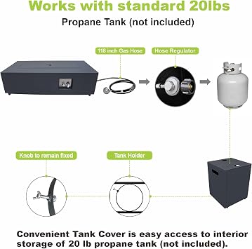 SUNPEAK 42 Propane Fire Pit Table with LED Light - 50,000 BTU with Wind Guard, Lid, Rocks and Cover - Outdoor Gas Fire Pit Rectangle - Coffee Table with Fire Pit (Black/RGB Light, 42 LED)