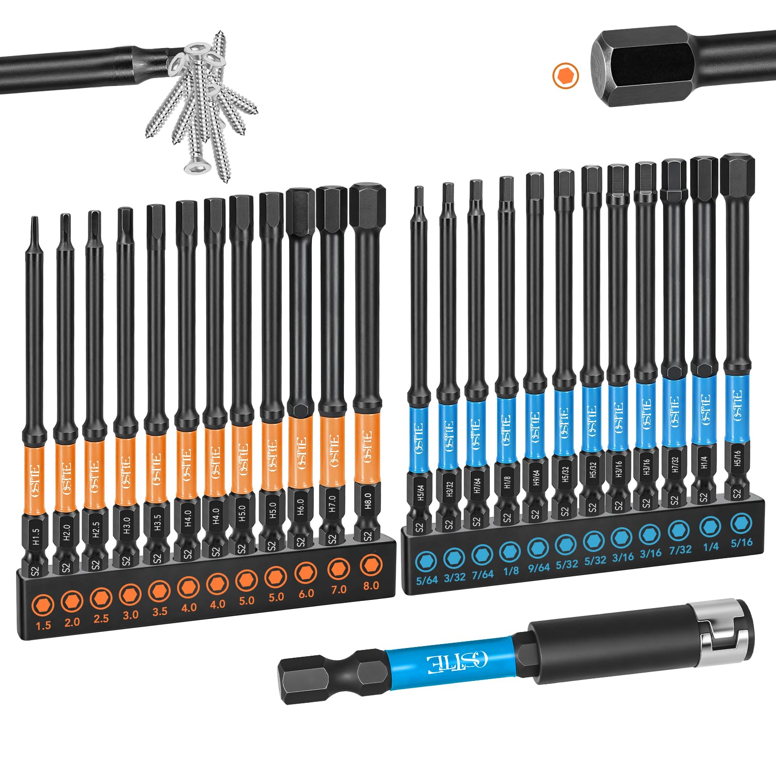 OSTTE 25Pcs Allen Wrench Drill Bit Set, 4" L Metric&SAE, S2 Alloy Steel | Allen Wrenches…