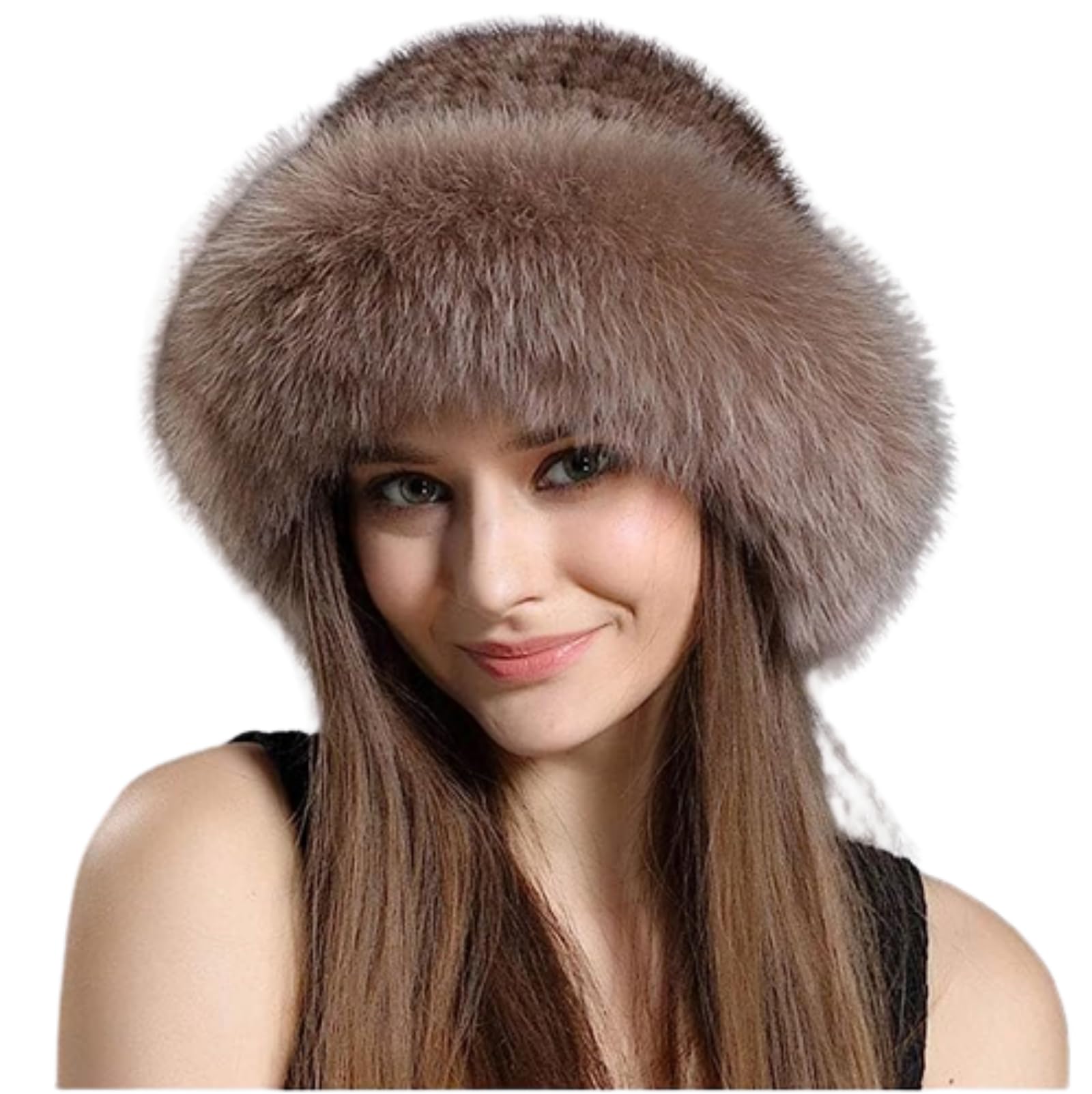Gorro De Punto para Mujer Sombrero De Piel De Visón De Invierno Piel De Zorro Real Mullido Sombreros De Invierno De Acrílico Suave Y Cálido Sombrero De Piel Millinery,A