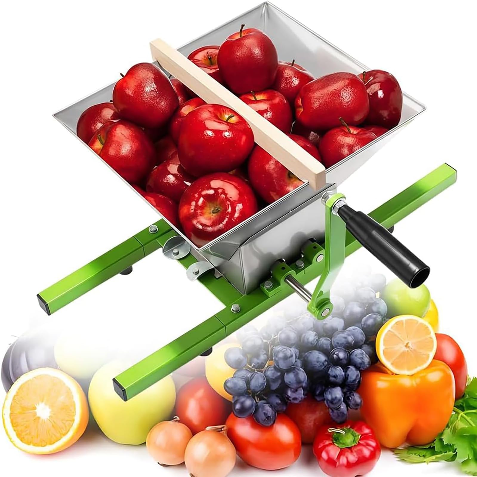 Manual Fruit Crusher with Ergonomic Handle and Wooden Support, Efficiently Crushes Hard Fruits and Vegetables for Wine and Cider Pressing