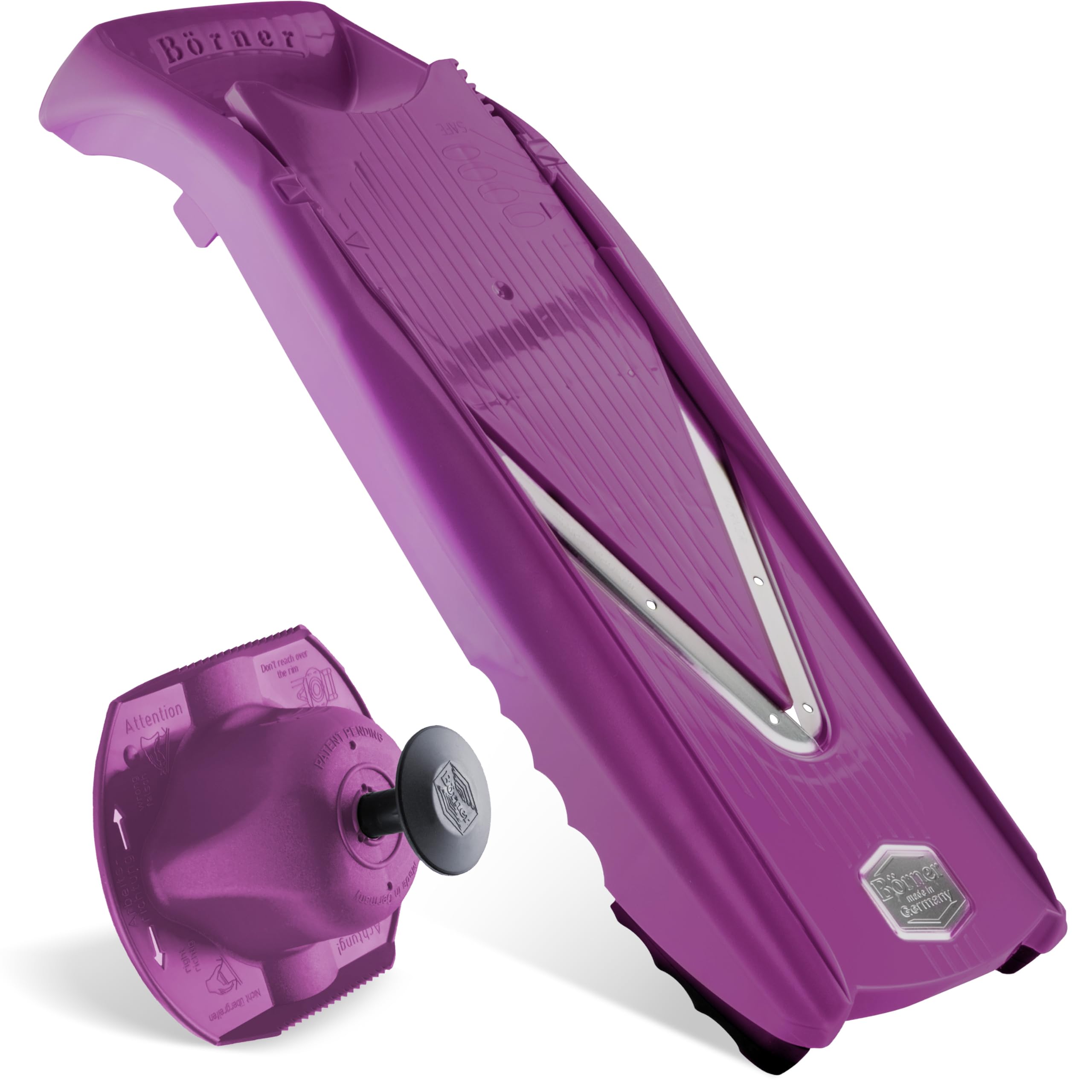 Coupe-Légumes Börner V5 (Set de Base) • Mandoline en V pour tranches de 4 épaisseurs • Trancheuse avec lame en acier inoxydable • Mandoline réglable pour fruits & légumes • Violet