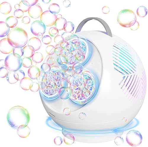Vista 12 de Máquina de burbujas automática para niños pequeños, recargable, portátil, esférico, LED, máquina de burbujas eléctrica, rotación automática de Negro