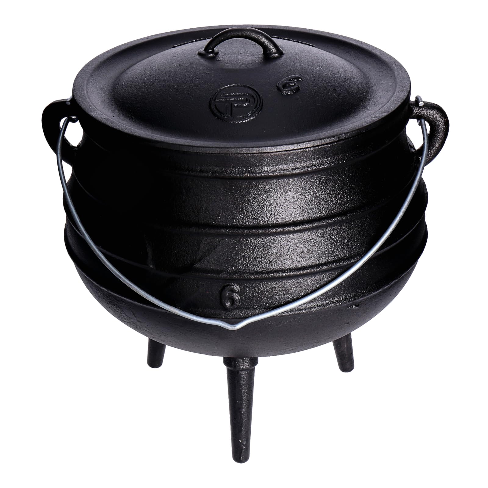 TP BBQ Potjie Hervidor de fuego sudafricano de hierro fundido, horno holandés con tapa y pies, cacerola para cocer, cocinar como accesorio de camping para cocinar al aire libre, aprox. 14 litros