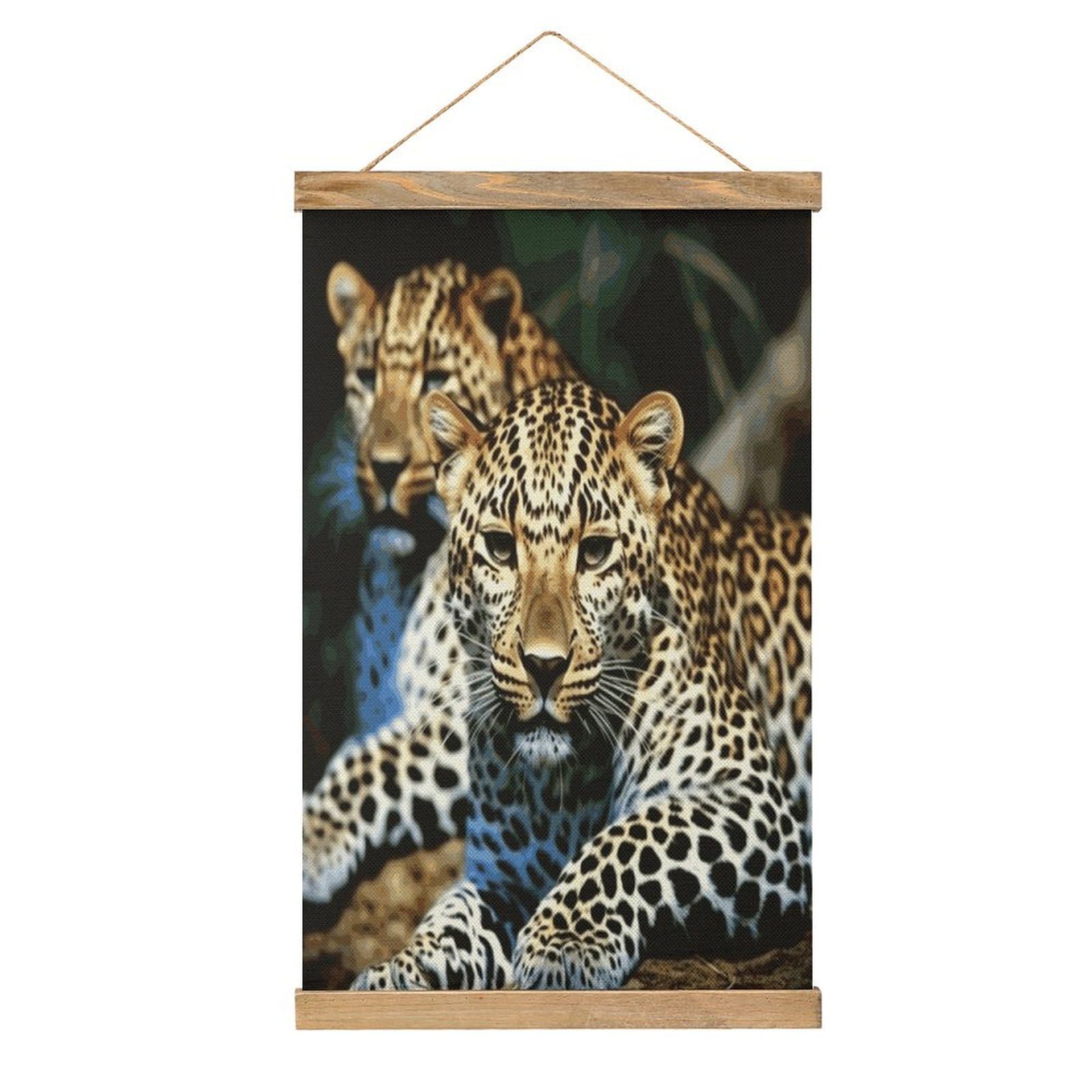JTREHY Leopard Linen Hanging Painting Vintage Poster Wall Art Prints Personality Style Wall Hanging Poster for Living Room Office Bedroom Decor Frame 13.2 X 20.47 Inch