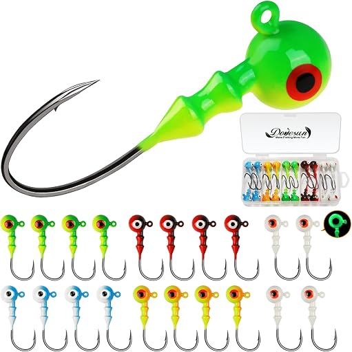Dovesun Jig Heads for Fishing, Painted Jigheads with 3D Eye Ball Glowing Walleye | Bass | Crappie jigs 1/2oz 3/8oz 1/4oz 1/5oz 1/8oz 1/10oz 1/16oz 1/32oz Fishing Jig Hooks Assortment 15-40pcs