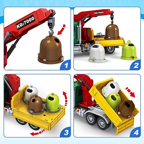 Miniatura 10 de SpringFlower Juguete para niños de 3, 4, 5, 6 años, juguete de camión de granja con maletero de granja, camión de madera con grúa de carga, luces y