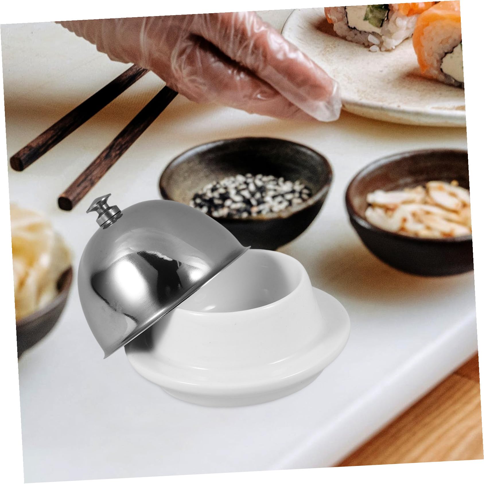 NUOBESTY Contenitore per Burro in Acciaio Inossidabile e Ceramica Argento, Piatto Piccolo Multifunzionale per Abalone e Grasso di Manzo, per Feste e Campeggio