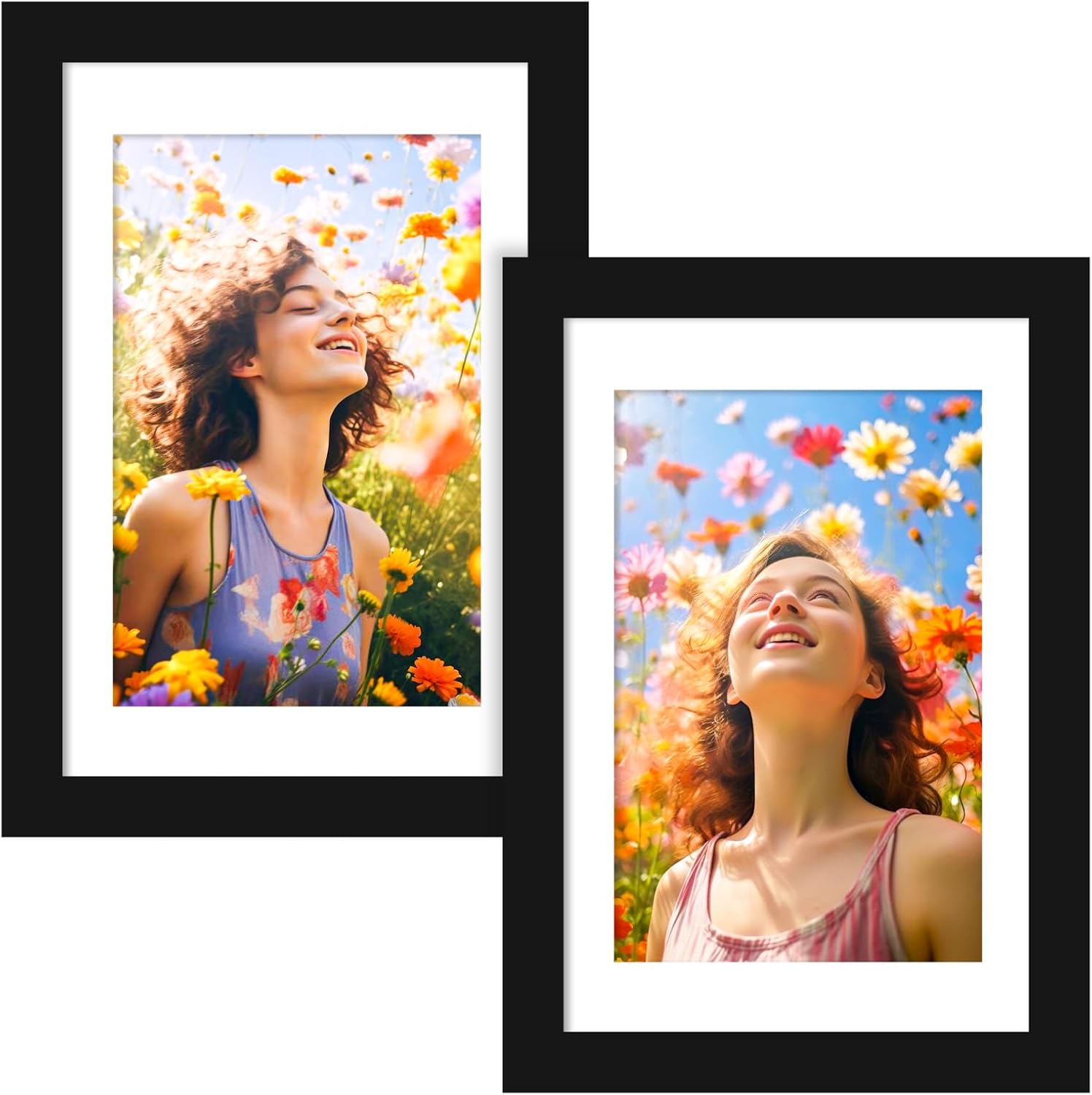 SYNTRIFIC 4x6 Picture Frame Set of 2,Display Pictures 3x5 with Mat or 4x6 Without Mat,Wall Hanging Photo Frame or Tabletop Display,Black