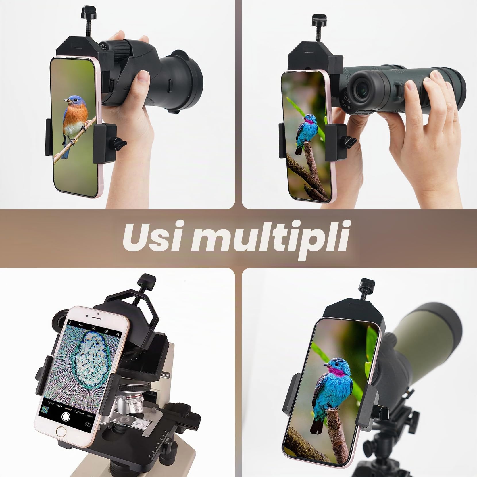 GOSKY Supporto adattatore per smartphone di dimensioni regolari, compatibile con binocoli, monoculari, telescopi, telescopi, microscopi, si adatta a quasi tutti gli smartphone sul mercato Natura e nel