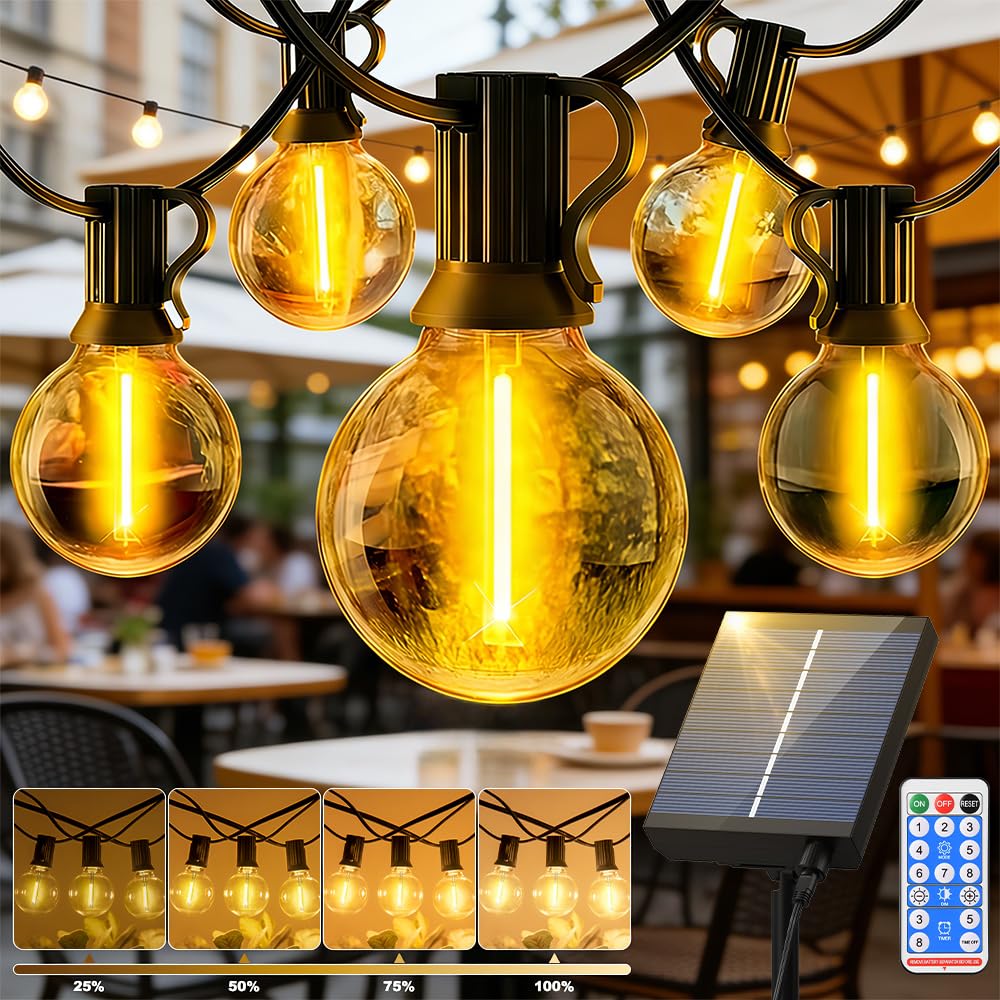 BEOSIOR Solar String Festoon Lights Outdoor - Remote Control 15M IP44 Waterproof LED Garden Lights Weatherproof Solar Powered/USB Rechargeable Outside Light for Gazebo Pergola Patio