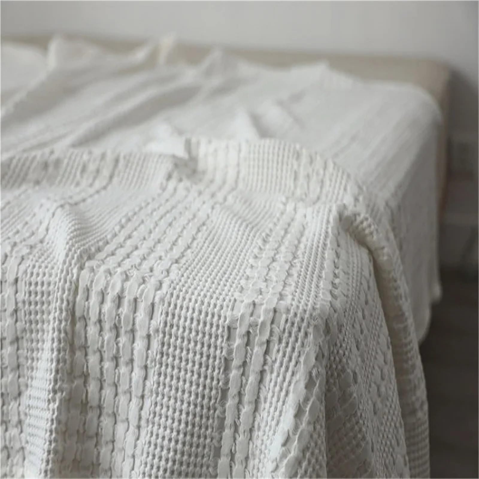 Coperta in mussola di cotone Coperte in mussola di cotone Hive for letti, plaid a nido d'ape, auto, pisolino, divano, , tiro, lenzuolo morbido for la casa, copriletti, federa(Beige,2pcs 48x74cm)