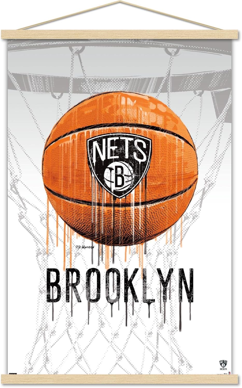 Trends International NBA Brooklyn Nets - Drip Basketball 21 Wall Poster, 22.375" x 34", Premium Print and White Hanger Bundle