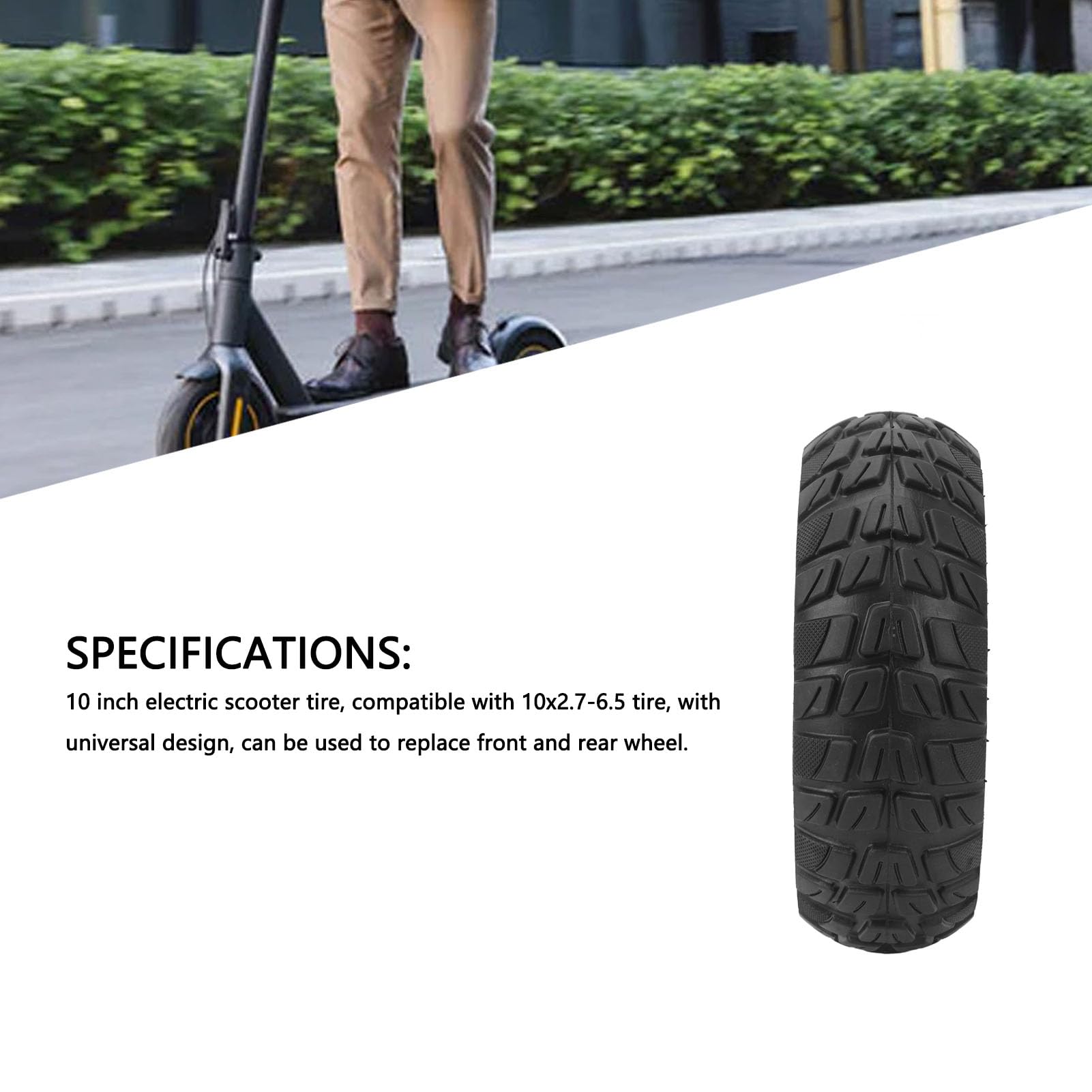 Pneu pour Trottinette électrique, 10x2.7-6.5 Tubeless, sans