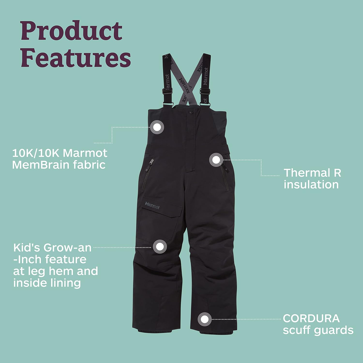 MARMOT Kid's Rosco Bib - Snow Pants for Kids, Winter Pants for Skiing, Snowboarding, School, and Winter Play - Image 4