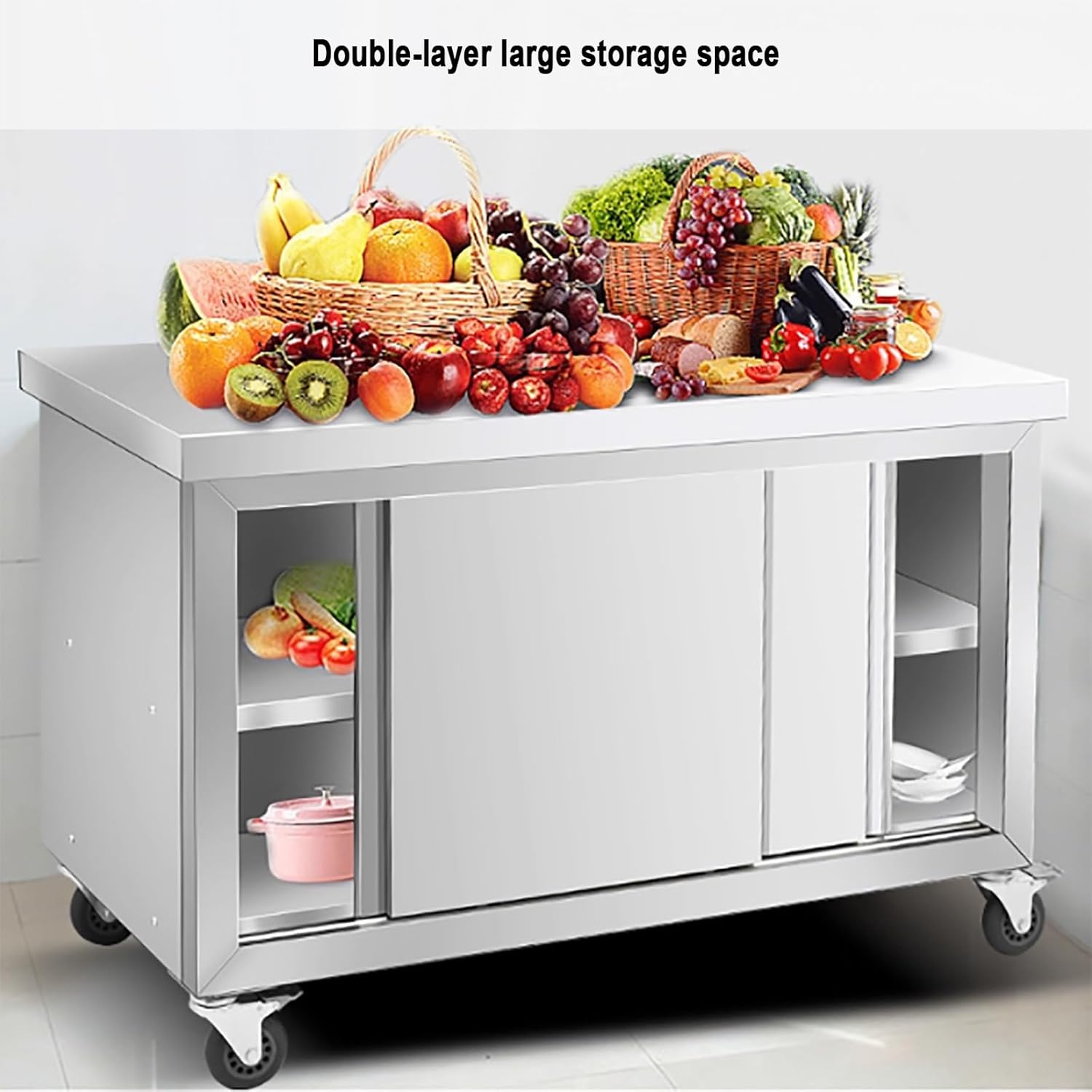 Stainless steel work table,stainless steel commercial worktable w/sliding doors,Commercial Heavy Duty with Adjustable Legs,Multifunctional Practical Work Table(80*50*80cm/31.5*19.7*31.5in)