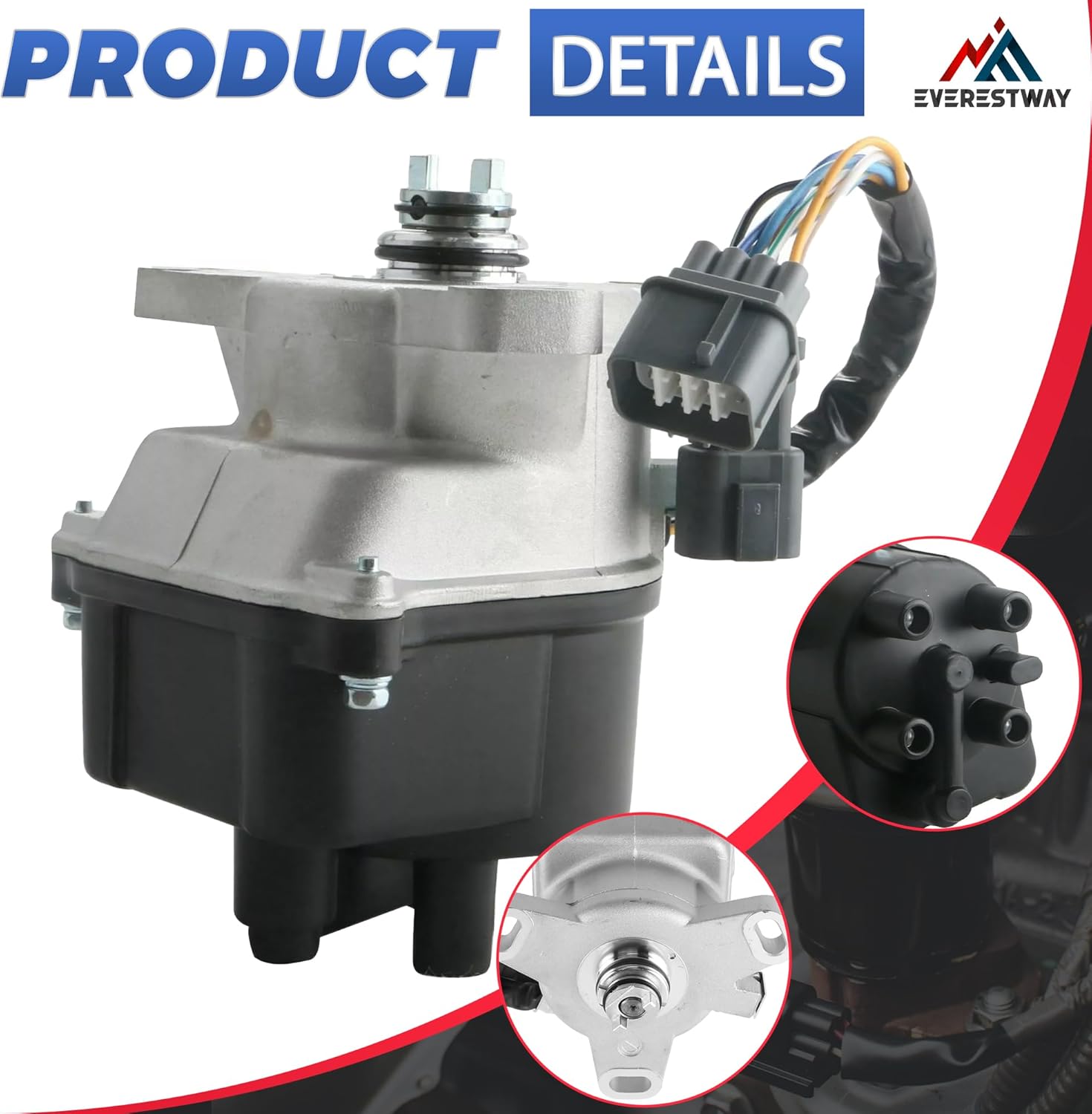 Ignition Distributor 2+7 Pins Compatible for 1992-1995 Honda Civic / 1993-1995 Civic del Sol 1.5L Cap and Rotor kit Replacement 30100P06A02 TD-41U