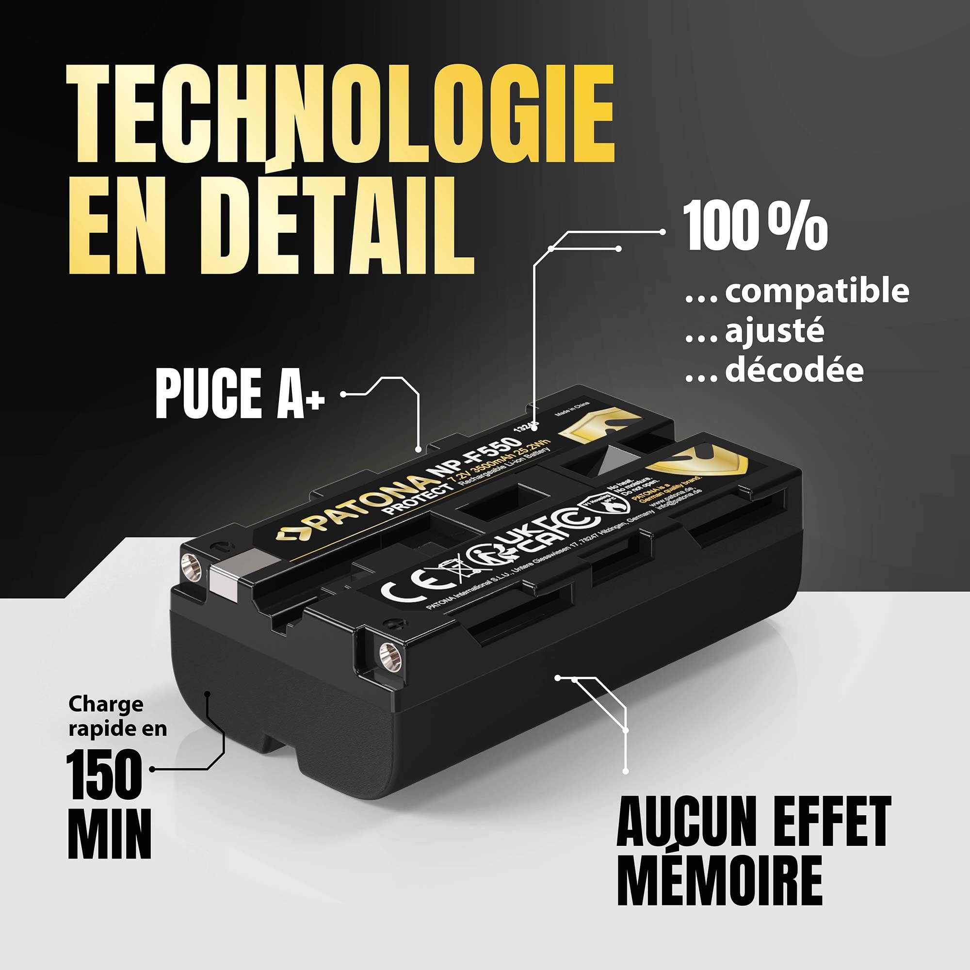 PATONA Protect NP-F550 Batterie 3500mAh Compatible avec caméscope Sony, indicateurs LED, éclairage, Lampe vidéo, moniteurs, caméra, Battery NP-F750 NP-F950 NP-F970 NPF550 NP F550