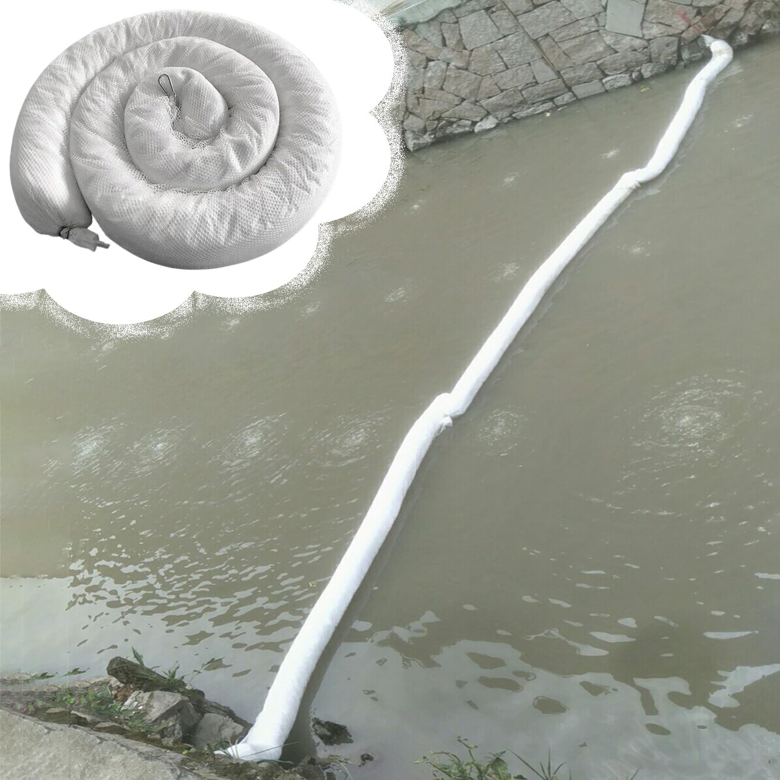 Barreras de contención de derrames de petróleo, Barrera Absorbente de petróleo - 5" de diámetro, Barrera Marina para muelles y Puertos, Limpieza de derrames de Combustible diésel, Barrera de