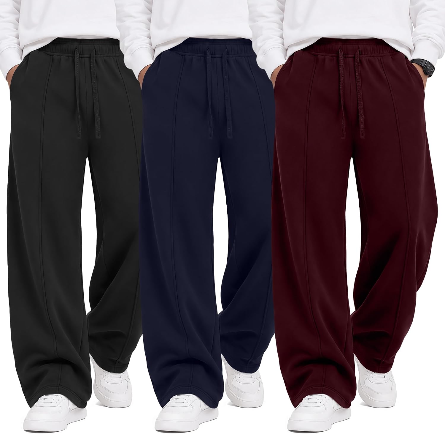 3 Pack Teen Boys Wide Leg Baggy Sweatpants 7-16Y
