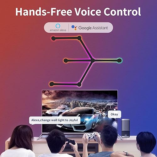 Miniatura 5 de Líneas de luz de pared inteligentes, barras de luz LED WiFi RGB, 16 M+ sincronización de música regulable de color, barras de luz para decoración
