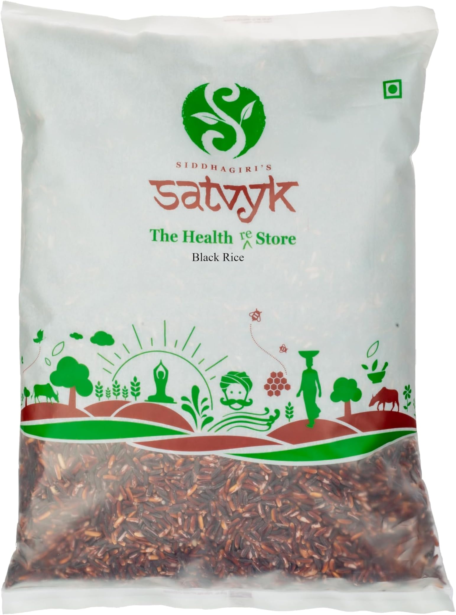 S Siddhagiri's SATVYK THE HEALTH re STORE Black Rice (500gm) - Handpounded | Unpolished Low GI Black Rice | Protein Rich | Superfood with High Anti Oxidants | Aromatic Unpolished Kavuni Arisi