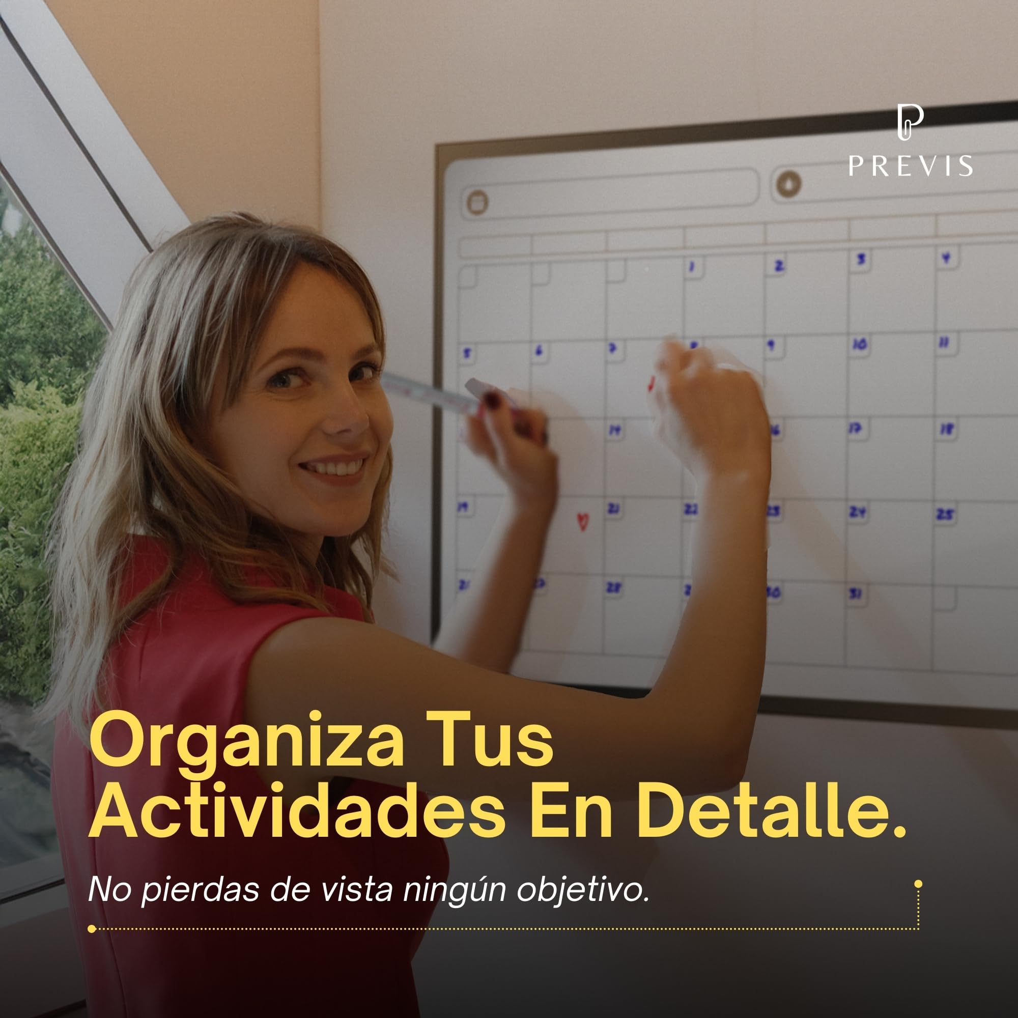 PREVIS Pizarra Calendario Pared Adhesivo A2 60x40cm con 3 Rotuladores - Planificador Mensual Cocina, Escritorio, Habitación, Oficina - Wall Calendar 2026 Planner