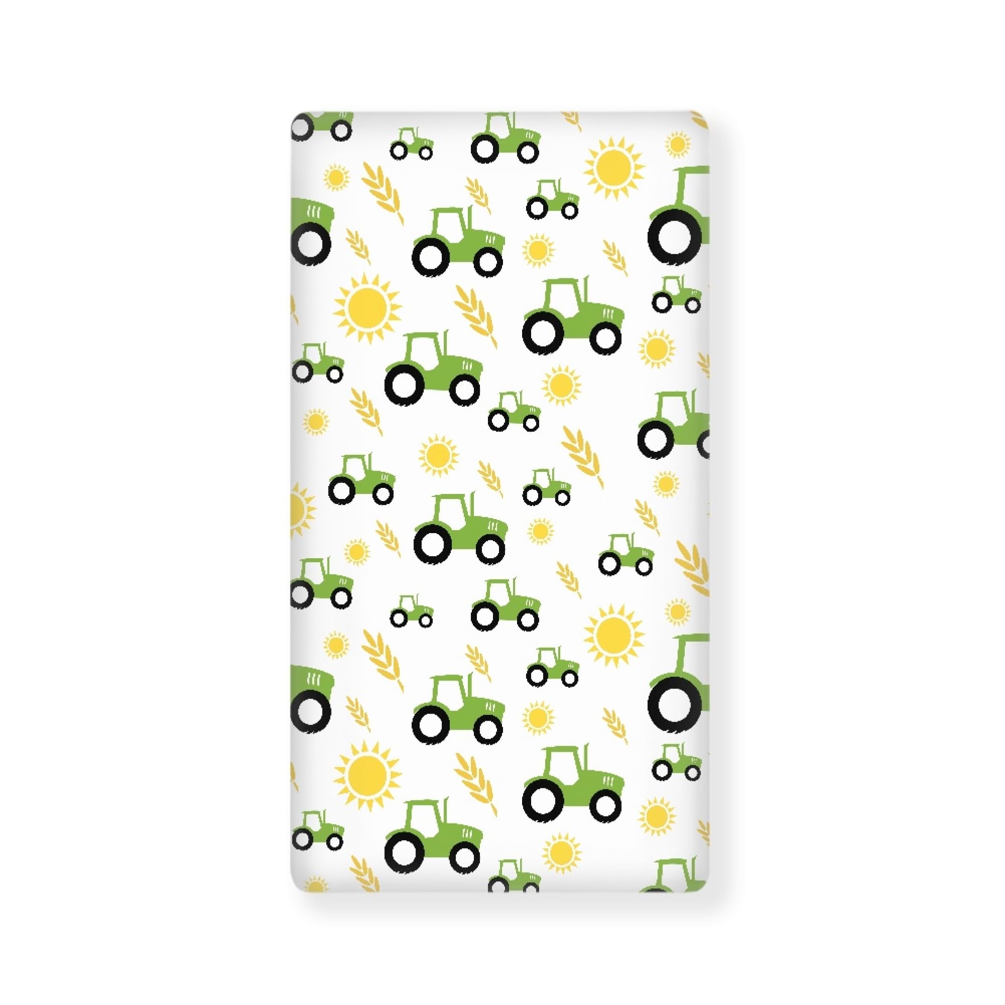 QINBEIDU Green Tractor Farm Fitted Crib Sheet Yellow Sun and Rice Crops Standard Crib Mattress Fitted Sheet Baby Toddler Bed Mattress Sheets for Boys Girls 28
