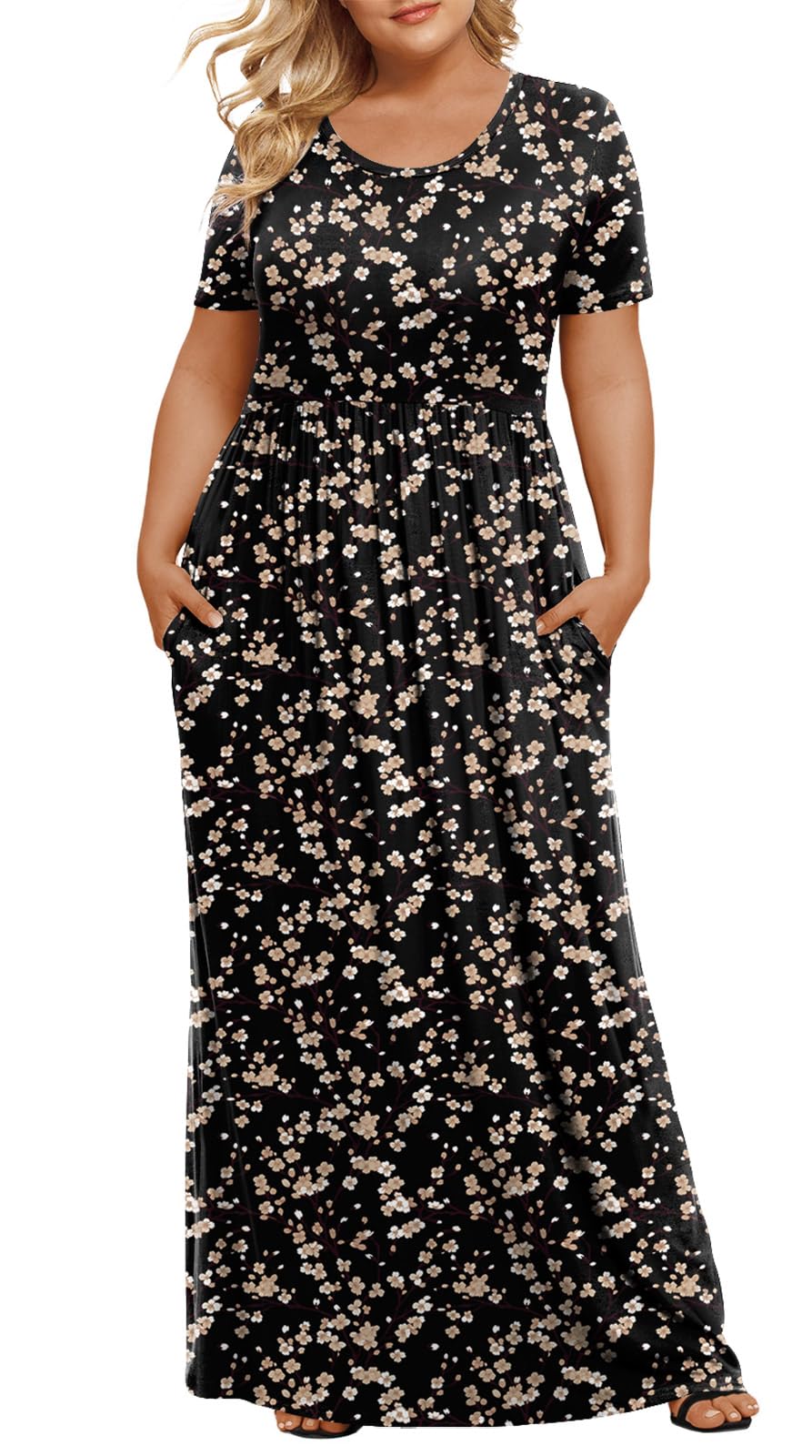 LONGYUAN Women's Plus Size Maxi Dresses Summer Short Sleeve Casual Long Dress 2026 XL-6XL
