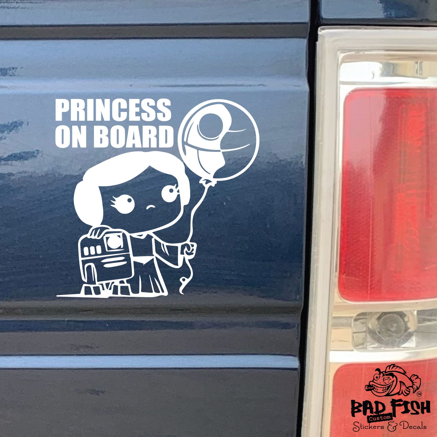 Princess On Board Car Decal – Bad Fish Custom Decals – Funny Cute Sticker for Your Vehicle Baby On Board Little Leah - Premium Gloss Permanent Vinyl (White, 2)