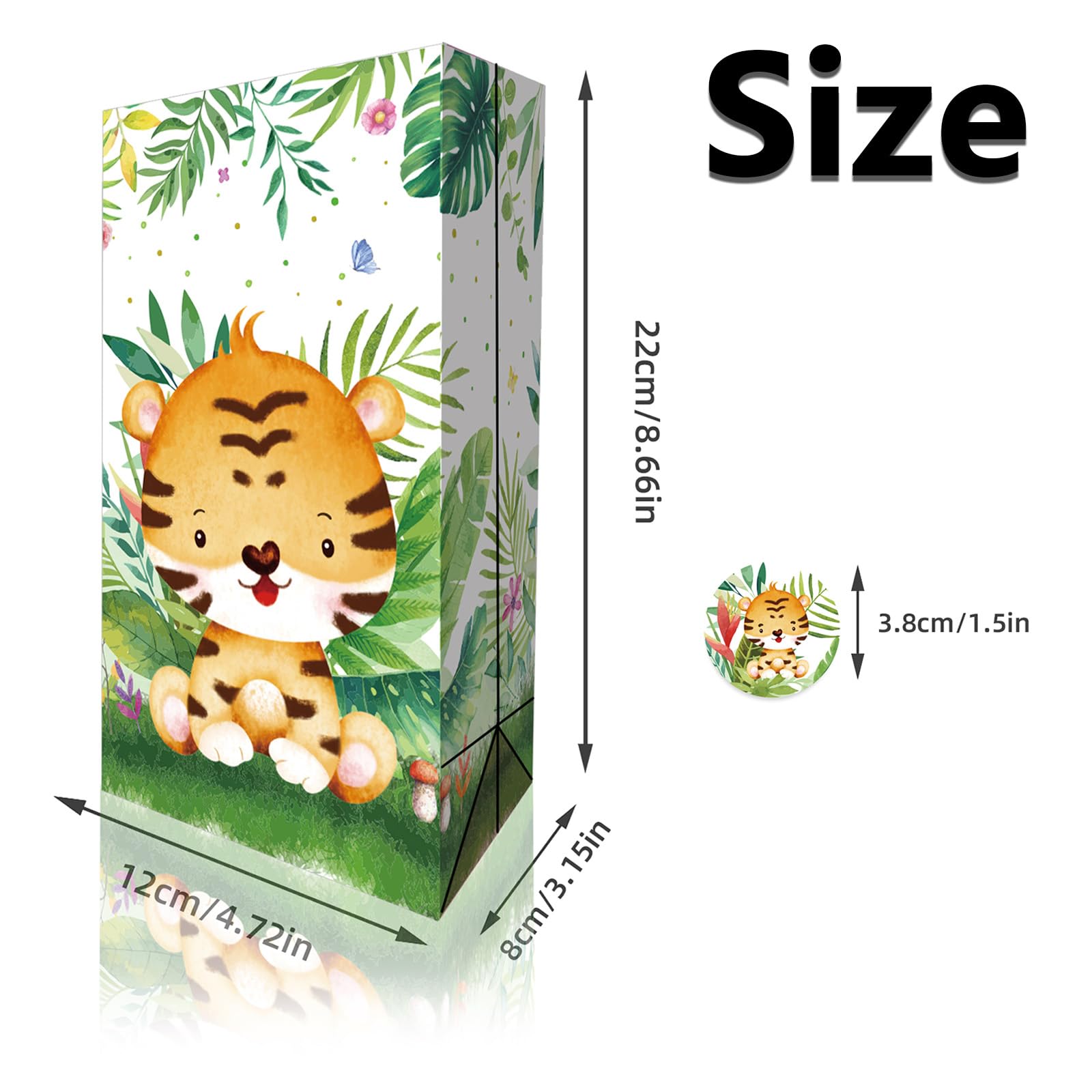Loveinside Sacchetto Regalo Per Bambini Con Animali Della Giungla - 33x25x12.7 Cm, Con Carta Vellina E Biglietto, Per Baby Shower E Nascita