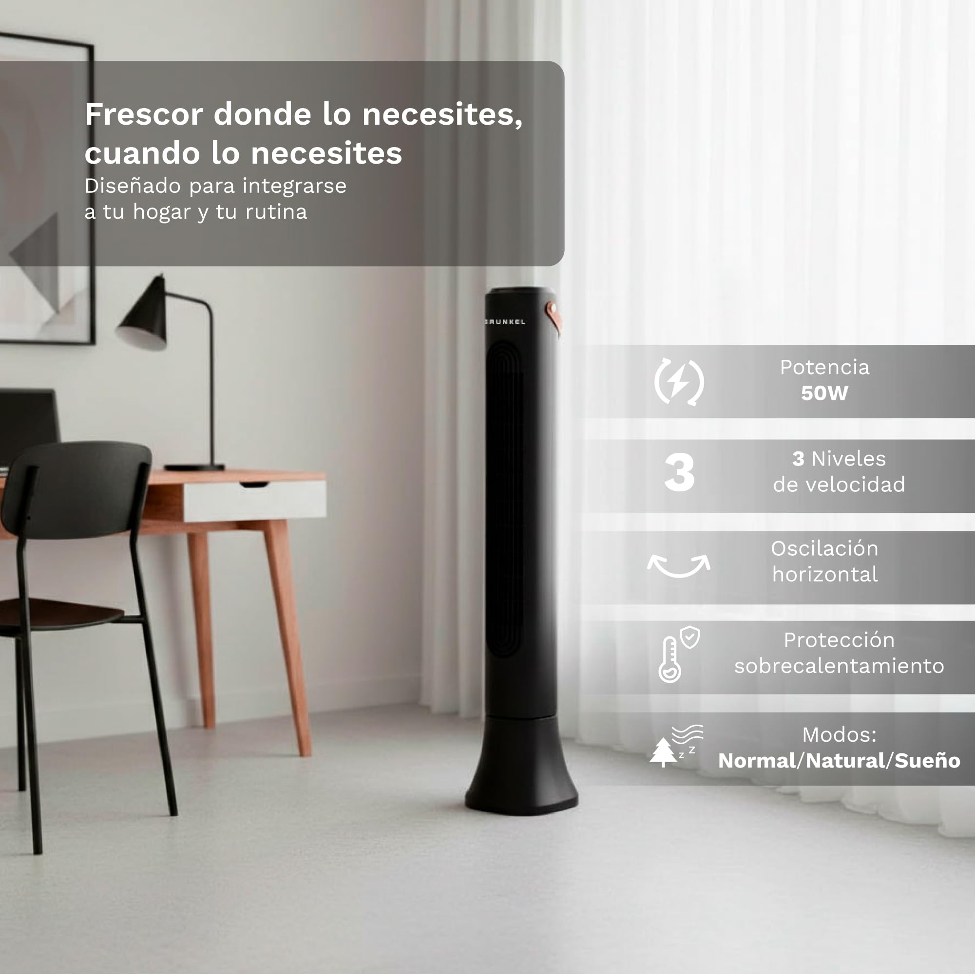 Ventilador de Torre Grunkel TF-DSGNG- 50W- 3 Velocidades