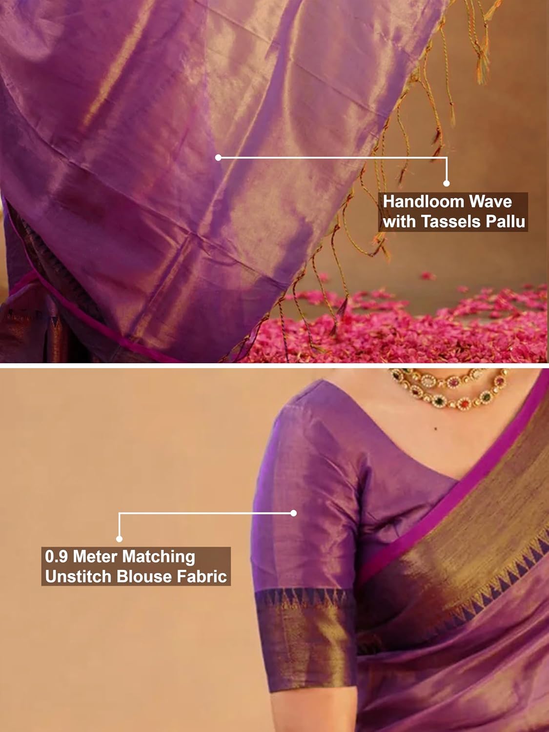 TRENDMALLS Women's Pure Tissue Cotton Handloom South Style Saree with Unstitched Blouse Piece