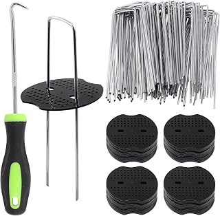 Mardatt 101Pcs 6” Garden Staples Gasket Kit with Precision Hook, 11 Gauge Galvanized U Shaped Sod Pins Staples Heavy Duty Ground Cover Stakes for Securing Landscape Fence Fabric Weed Barrier