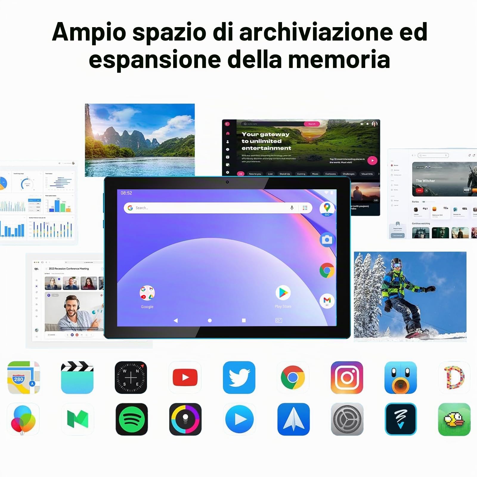 Tablet Android 15, tablet da 10 pollici, 18 GB di RAM+128 GB ROM/2 TB espandibile, tablet 2 in 1 con custodia per tastiera, schermo HD IPS 1280 x 800, Wi-Fi6, doppia fotocamera, batteria da 6000 mAh