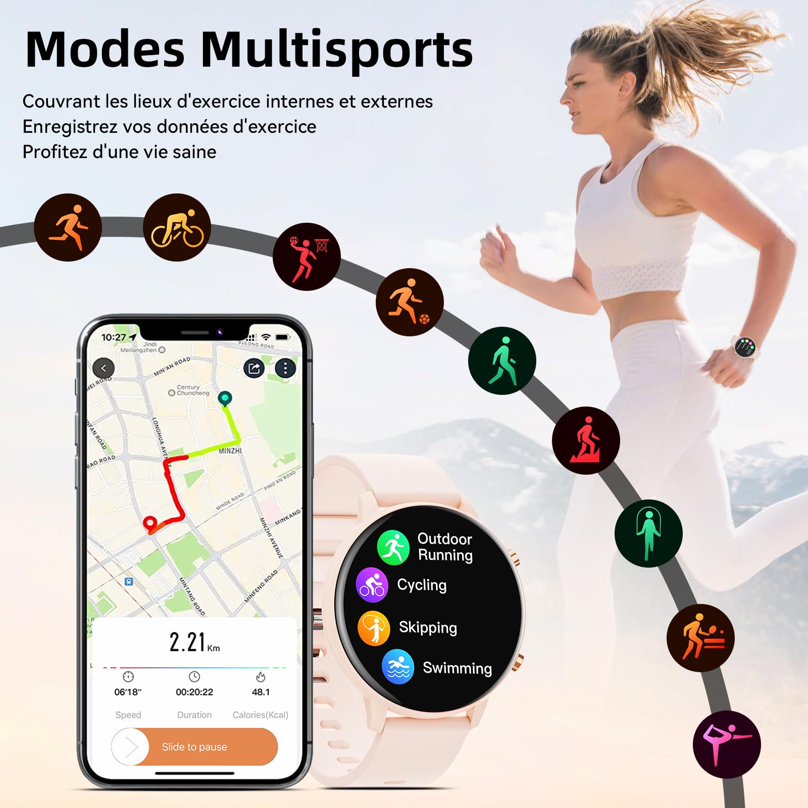 Hwagol Montre Connectée Homme Femme 1.39" Smartwatch avec Podometre, Moniteur Sommeil, avec 140+ Sportifs, Smartwatch Montre Intelligente Bracelet pour Android iOS